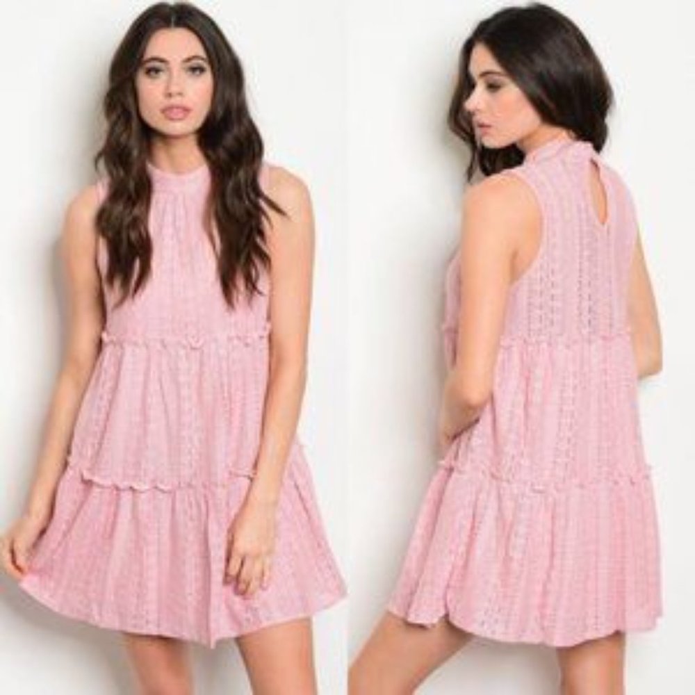 LOVELY LACEY PINK BABYDOLL DRESS MINI - Picture 1 of 4